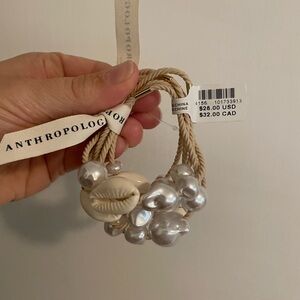 Anthropologie Metal Beaded Cream and Silver Hair Ties Set of 6